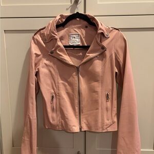 JKT NYC Women's Ballet Pink Leather Jacket with zip-in white hood (Dickey)